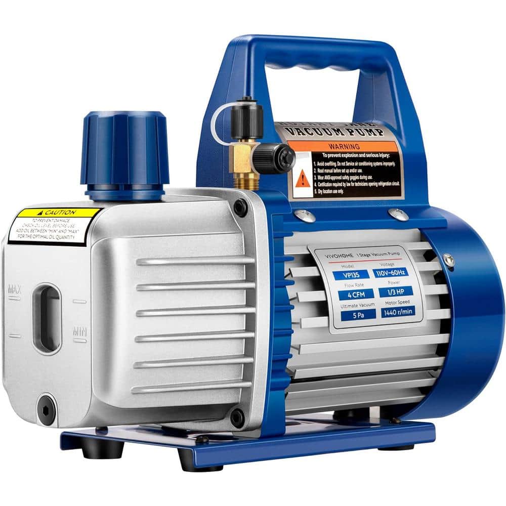 VIVOHOME 110-Volt 1/3 HP 4 CFM Single Stage Rotary Vane HVAC Vacuum Pump with Oil Bottle (1)