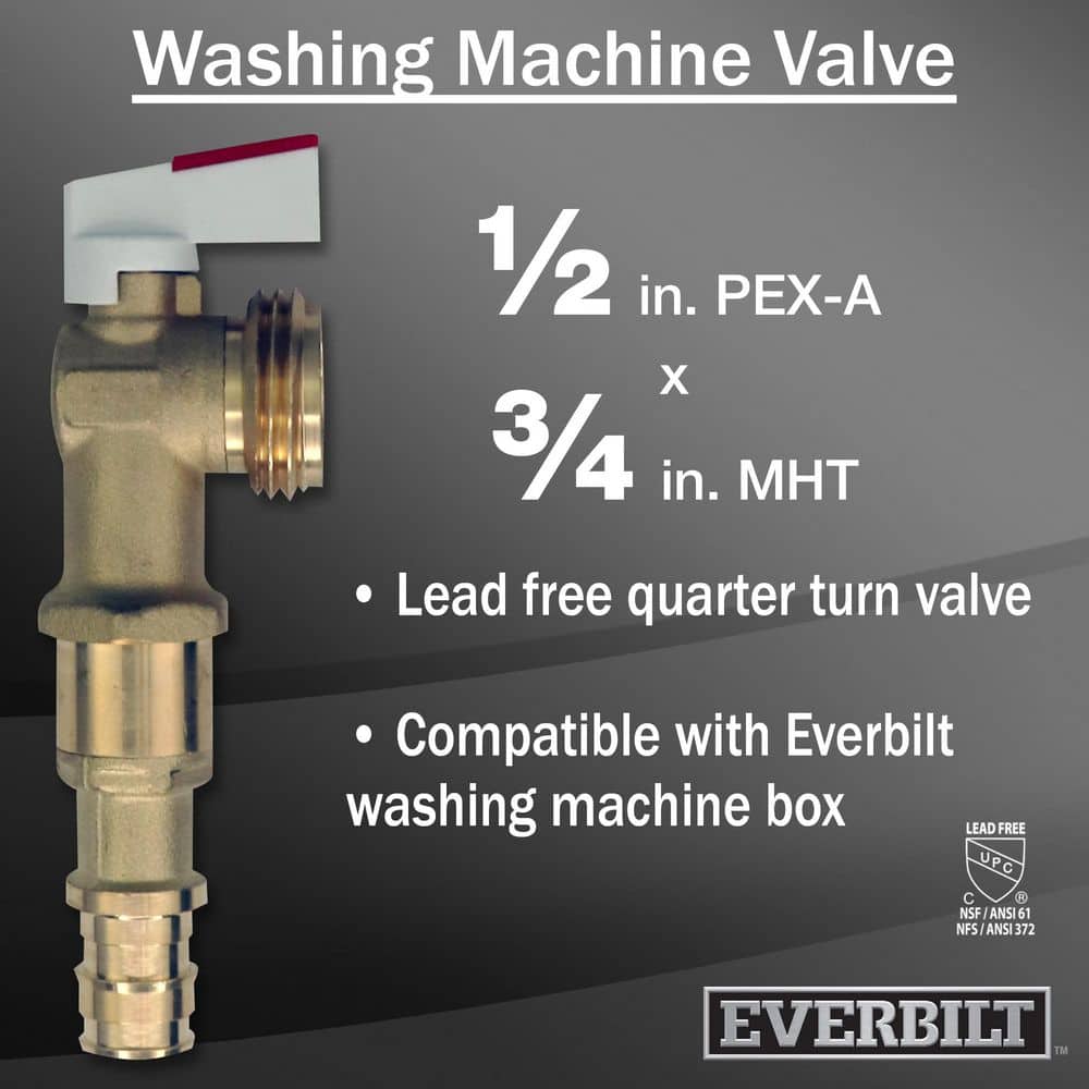 Everbilt 1/2 in. Brass PEX-A Barb x 3/4 in. Male Hose Thread Washing Machine Valve (1/4 Turn) (2)