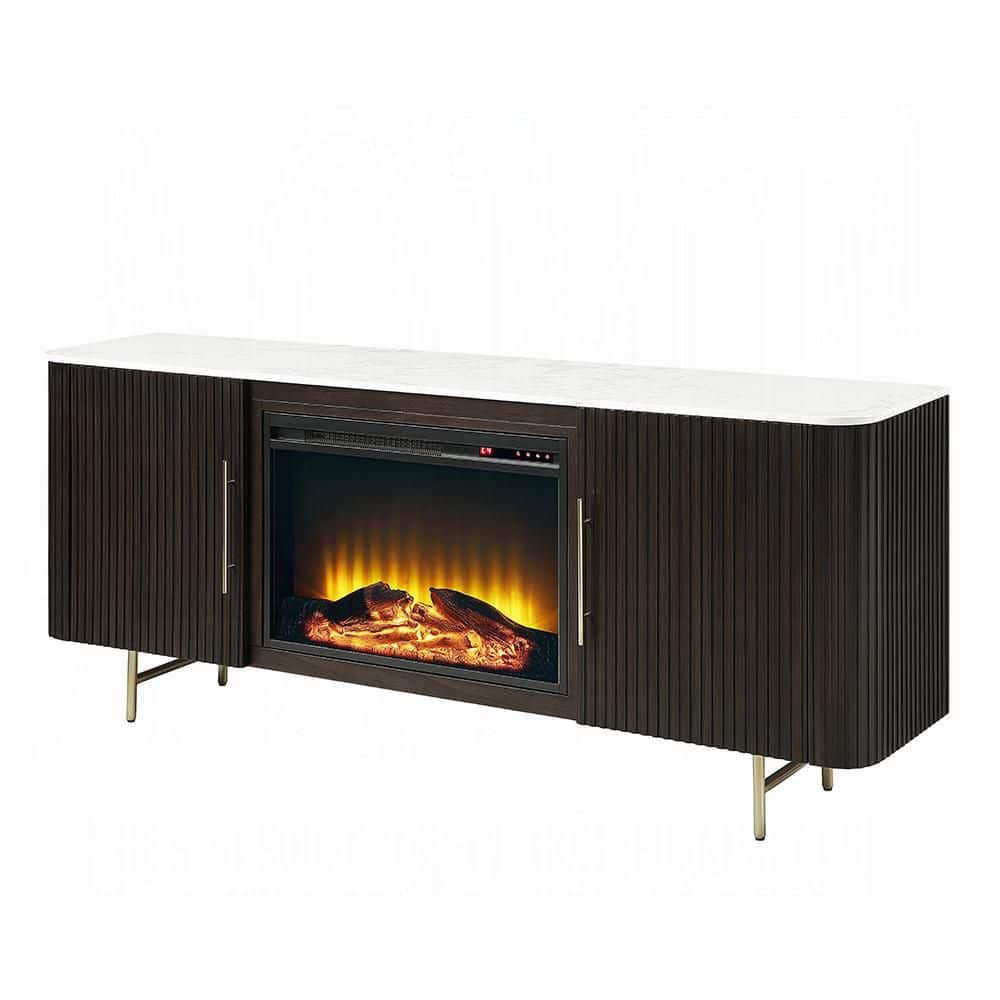 Acme Furniture Tate 70 in. Freestanding Electric Fireplace in Natural Marble Top and Espresso