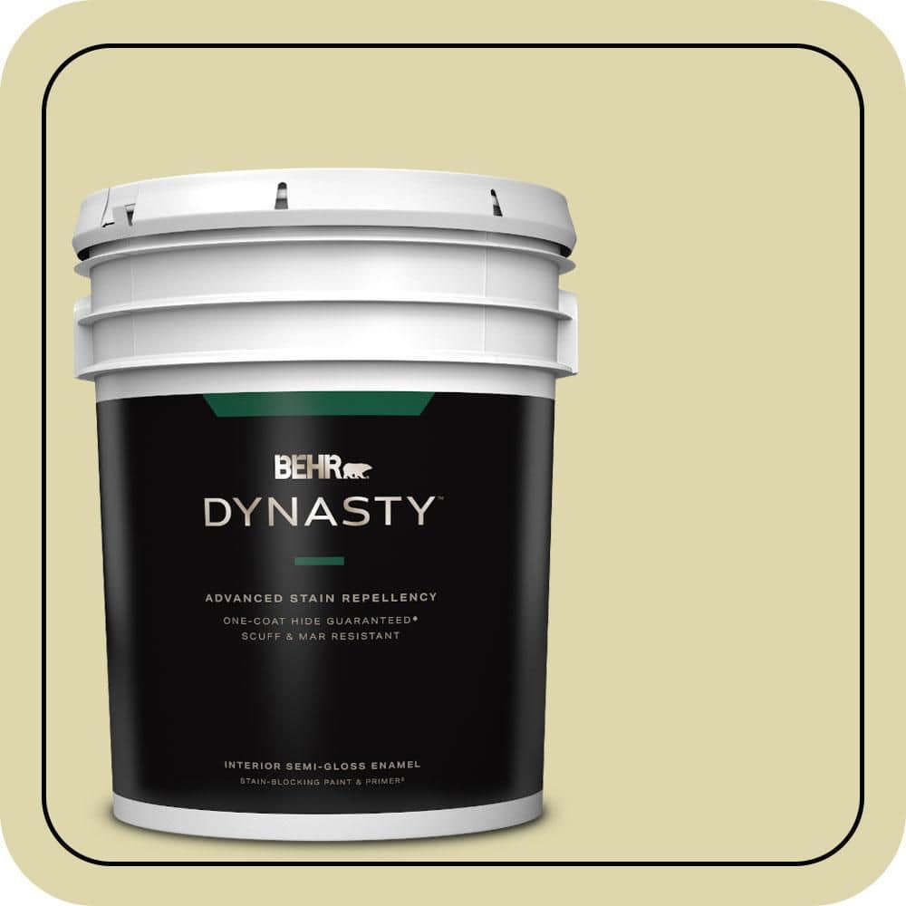 BEHR DYNASTY 5 gal. #MQ4-40 Primitive Green One-Coat Hide Semi-Gloss Enamel Interior Stain-Blocking Paint & Primer