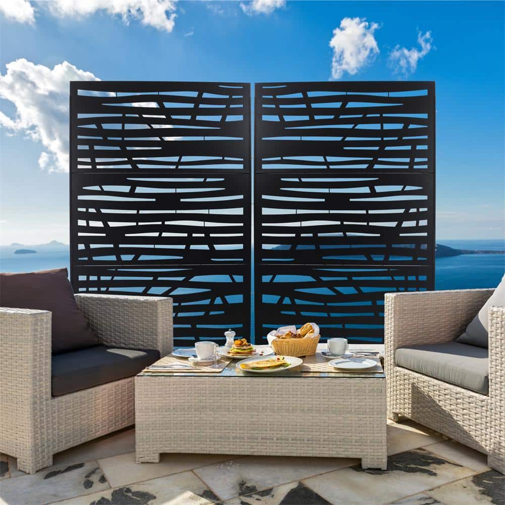 Kahomvis 6.3 ft. x 4 ft. Black Outdoor Steel Decorative Privacy Screen, Indoor Metal Privacy Fence Panel (3)