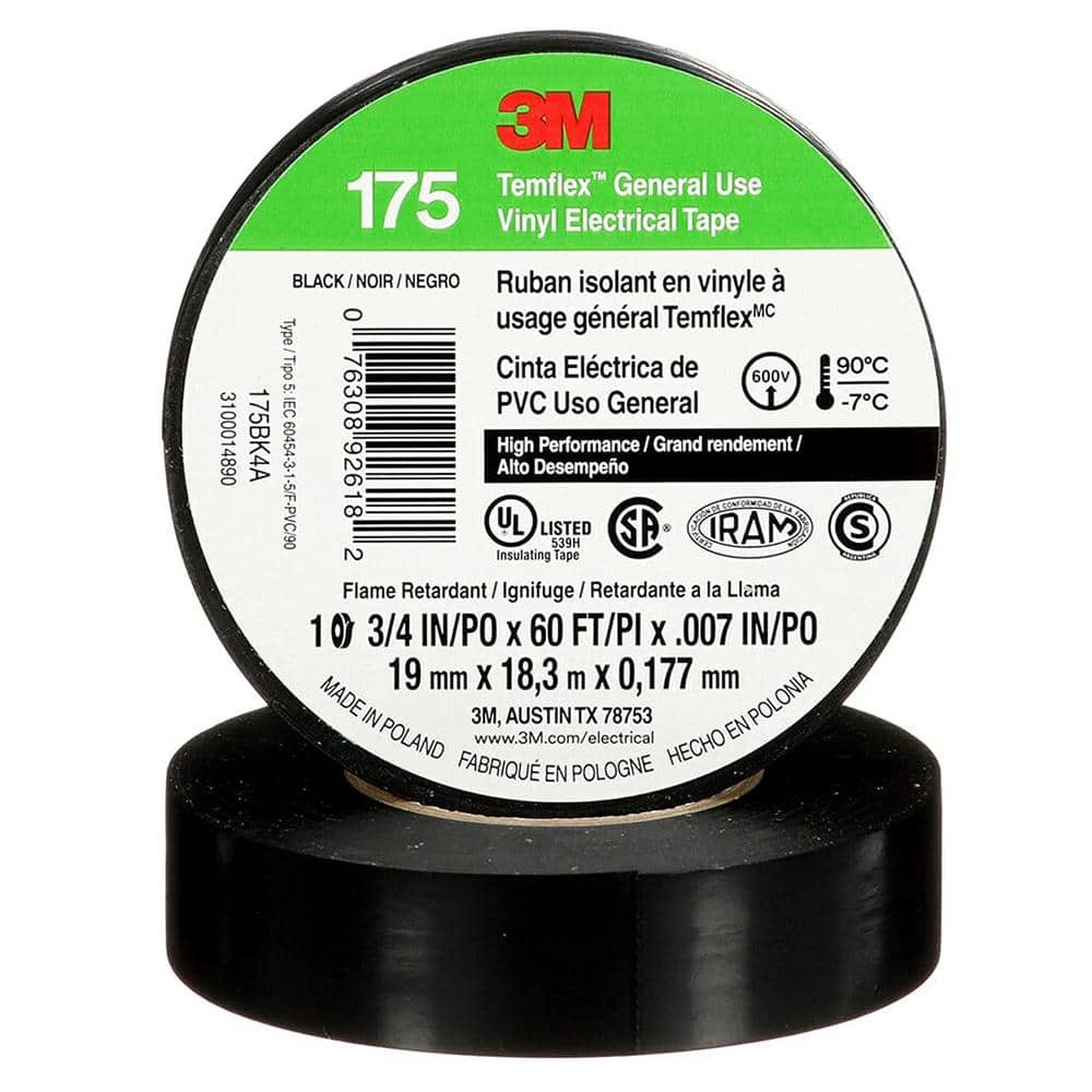 Lukyamzn 0.75 in. x 60 ft. Vinyl Electrical Tape, Flame Retardant and Pressure- Sensitive Adhesive Protection, Black, 5-Packs (1)