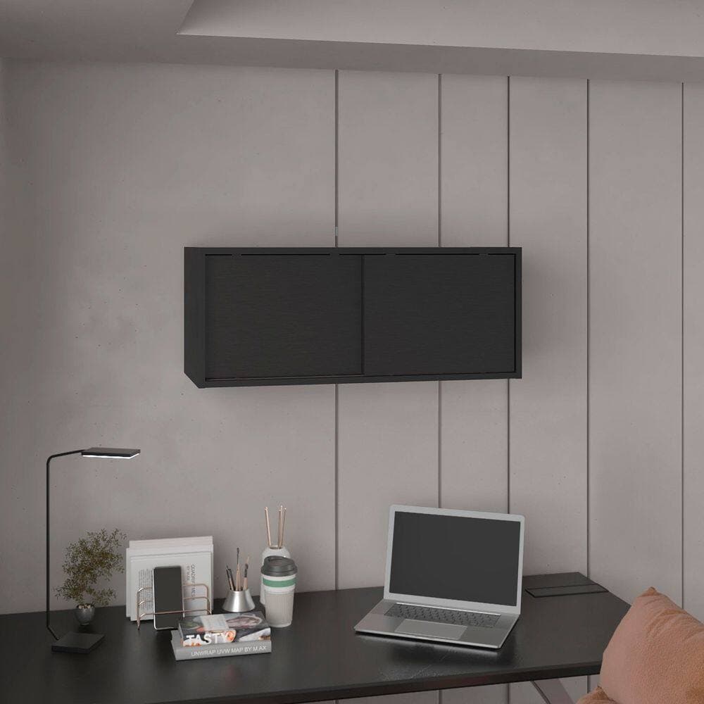 Tahanbath 32 in. W x 13 in. D x 13 in. H Bathroom Storage Wall Cabinet in Black with 2 Sliding Doors (2)
