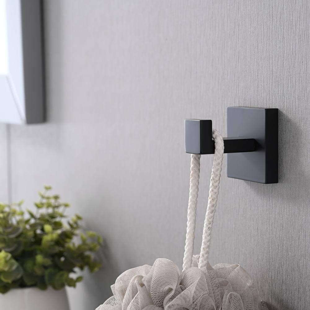 Zeus & Ruta 2-Piece Square Bathroom J-Hook Robe/Towel Hook in Matte Black (3)