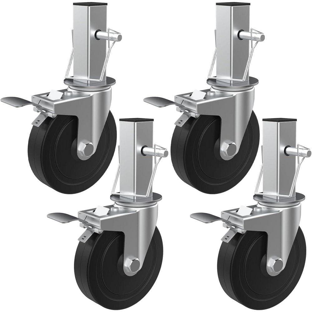 KIWDZFU 4 Pack Heavy Duty 5 Inch Rubber Scaffolding Casters with Dual Locking Brakes Square Stem for 6ft Baker Scaffold (1)