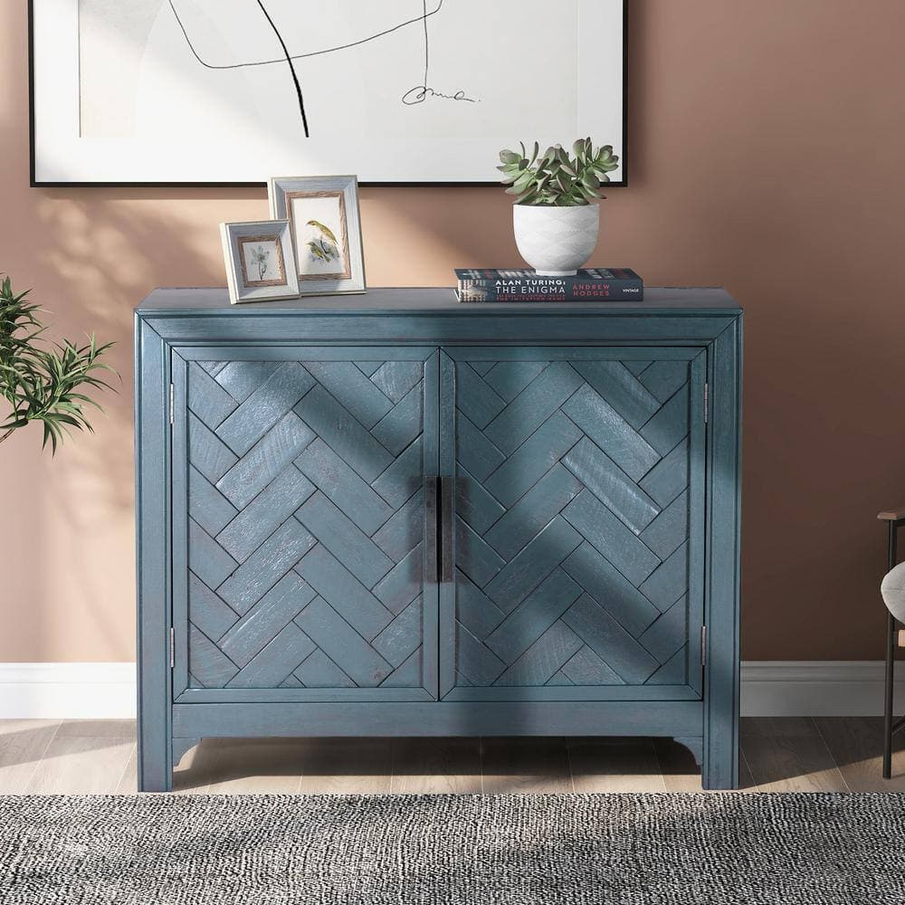 Unbranded 40 in. W x 15 in. D x 31.9 in. H Antique Blue Linen Cabinet with Unique Design Doors and 1 Adjustable Shelves (2)