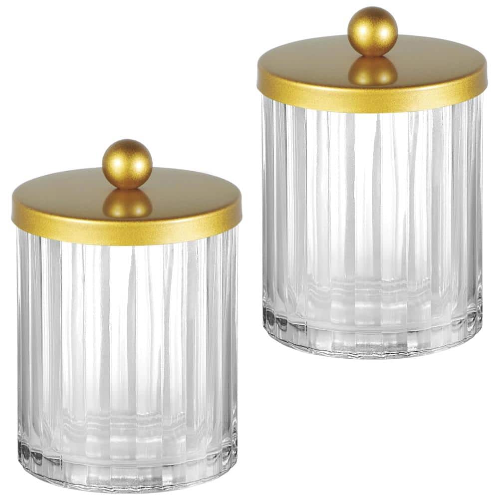Unbranded Clear Glass Apothecary Jars with Gold Lids, 8 oz, 2 pack for Cotton Swabs, Cotton Balls, Makeup Pads