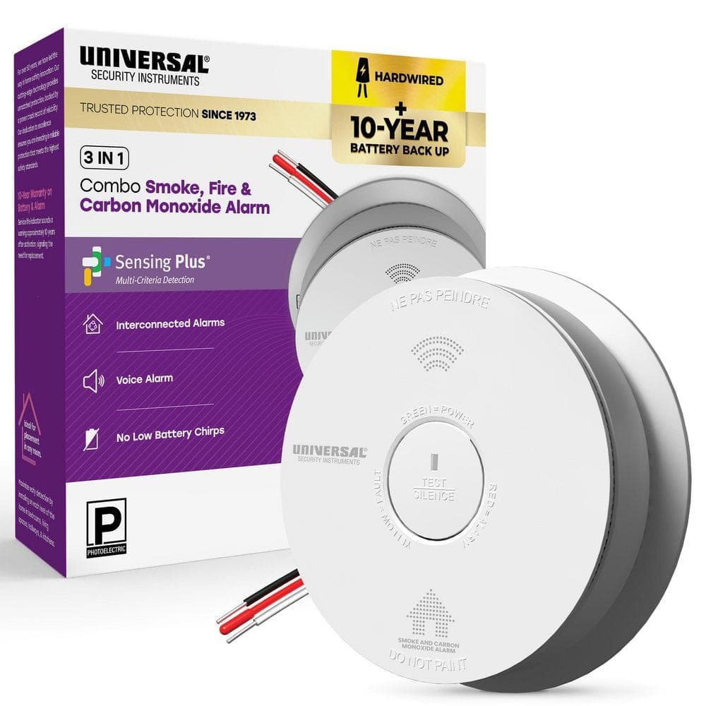 Universal Security Instruments 10-Year Combination Smoke and Carbon Monoxide Detector with Voice Alert and LED Warning Light