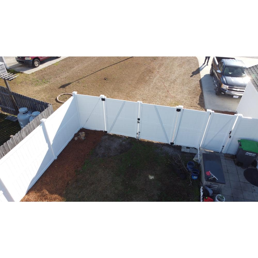 Weatherables Augusta 7.4 ft. x 7 ft. White Vinyl Privacy Fence Double Gate Kit (2)
