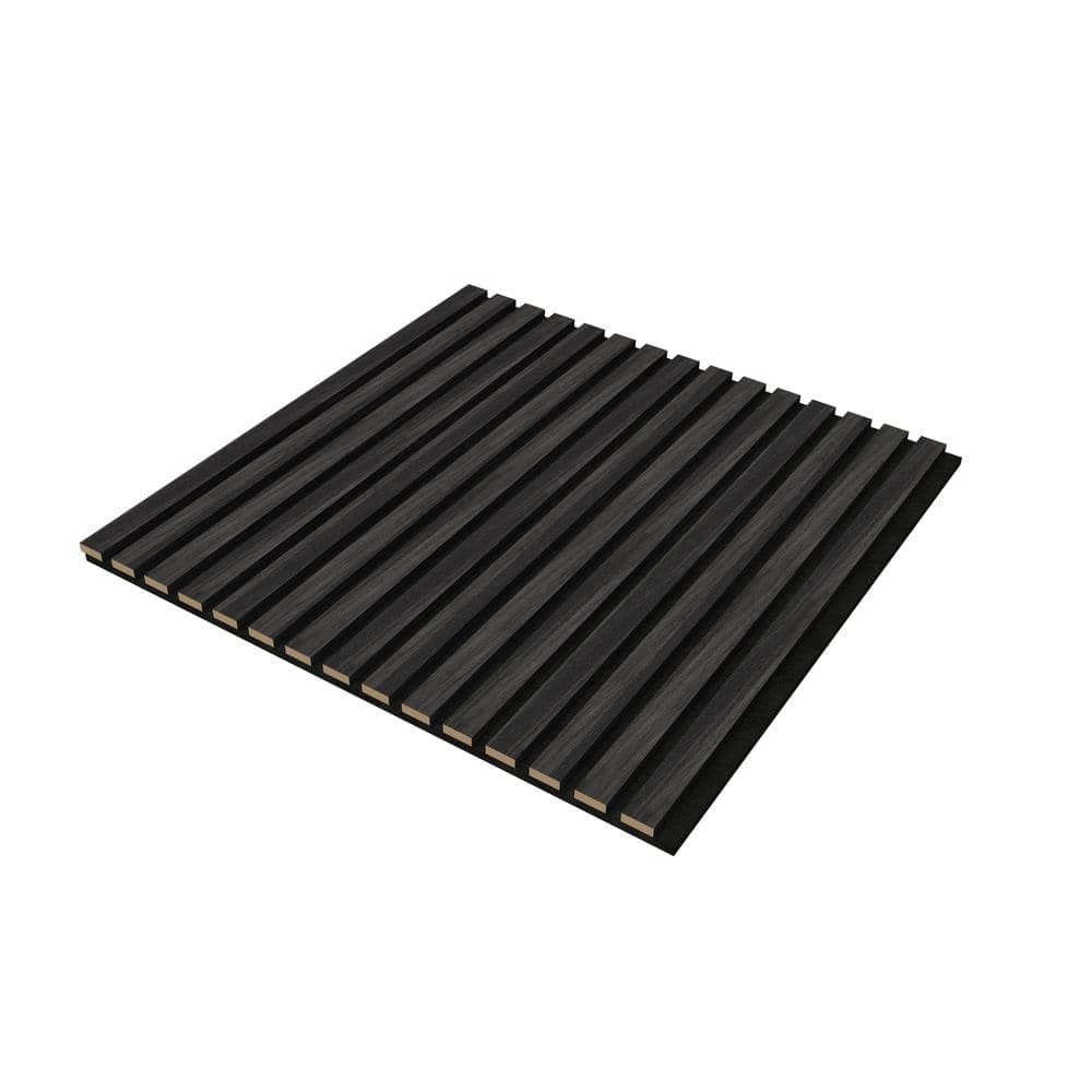 Seafuloy 23.6 in. x 23.6 in. Black Acoustic Panels, 3D Wood Strip Sound Absorbing Wall Panels for Home Office Bedroom (4-Piece)