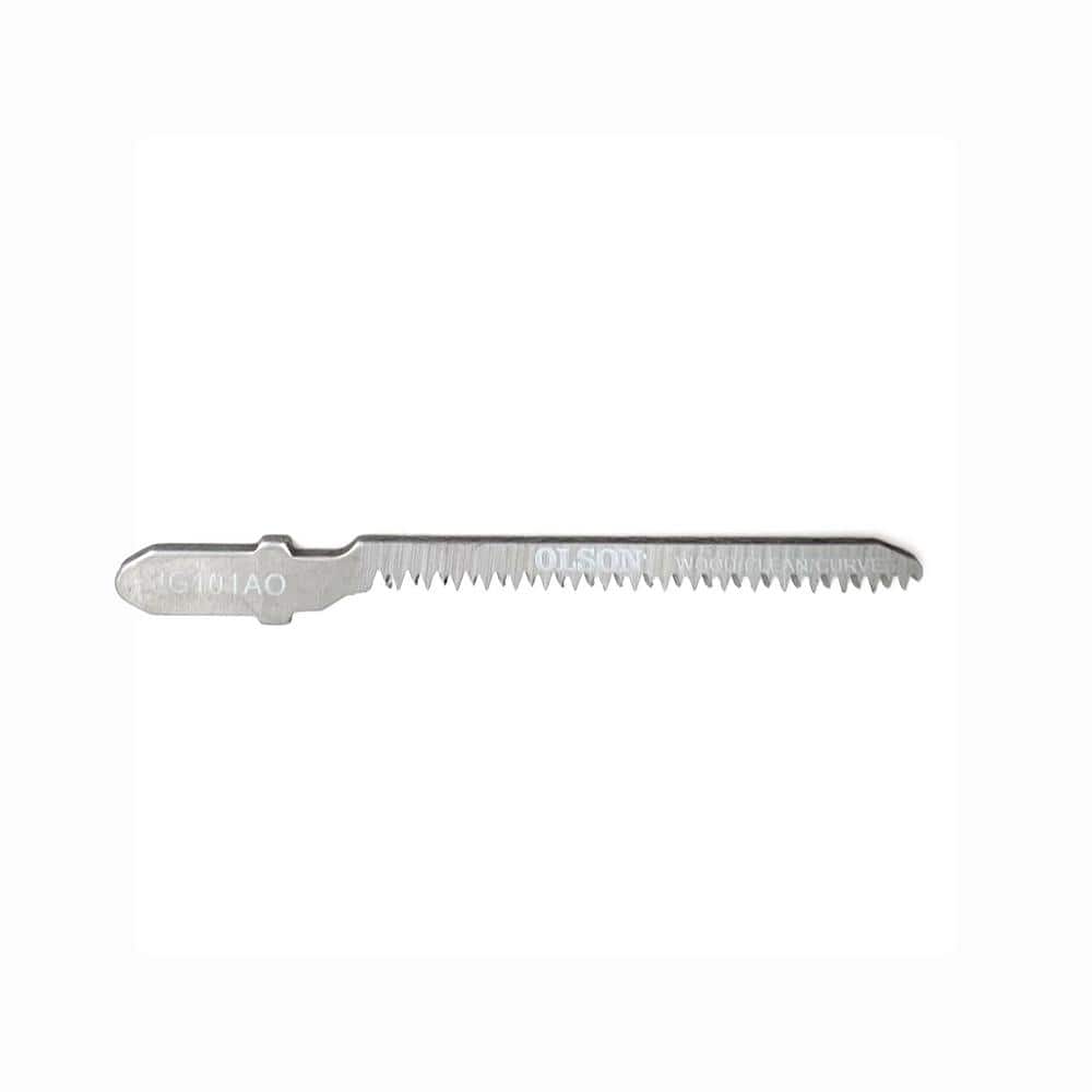Olson Saw Jig Saw Blade Pack of 5 Steel Blades, 3 in. Long, 0.19 in. Wide, 18 TPI, 1. 4V Tooth, T-Shank, Clean Curved Cuts in Wood