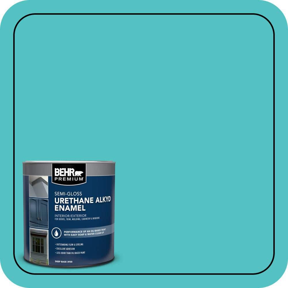 BEHR PREMIUM 1 qt. #500B-4 Gem Turquoise Semi-Gloss Enamel Urethane Alkyd Interior/Exterior Paint (1)