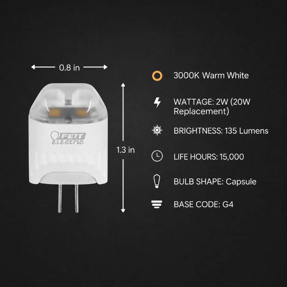 Feit Electric 20-Watt Equivalent T5 G4 Bi-Pin Base 12-Volt Landscape Garden LED Light Bulb, Bright White (3000K) (1-Pack) (4)