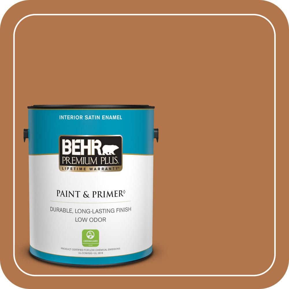BEHR PREMIUM PLUS 1 gal. #PMD-41 Copper Mine Satin Enamel Low Odor Interior Paint & Primer