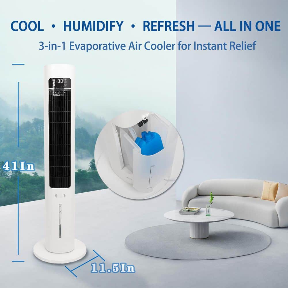 TMWINGS 41 in. 3-Speed Evaporative Air Cooler in White, Quiet Swamp Coolers with 3, 70° Oscillation Equipped Aroma Box (2)