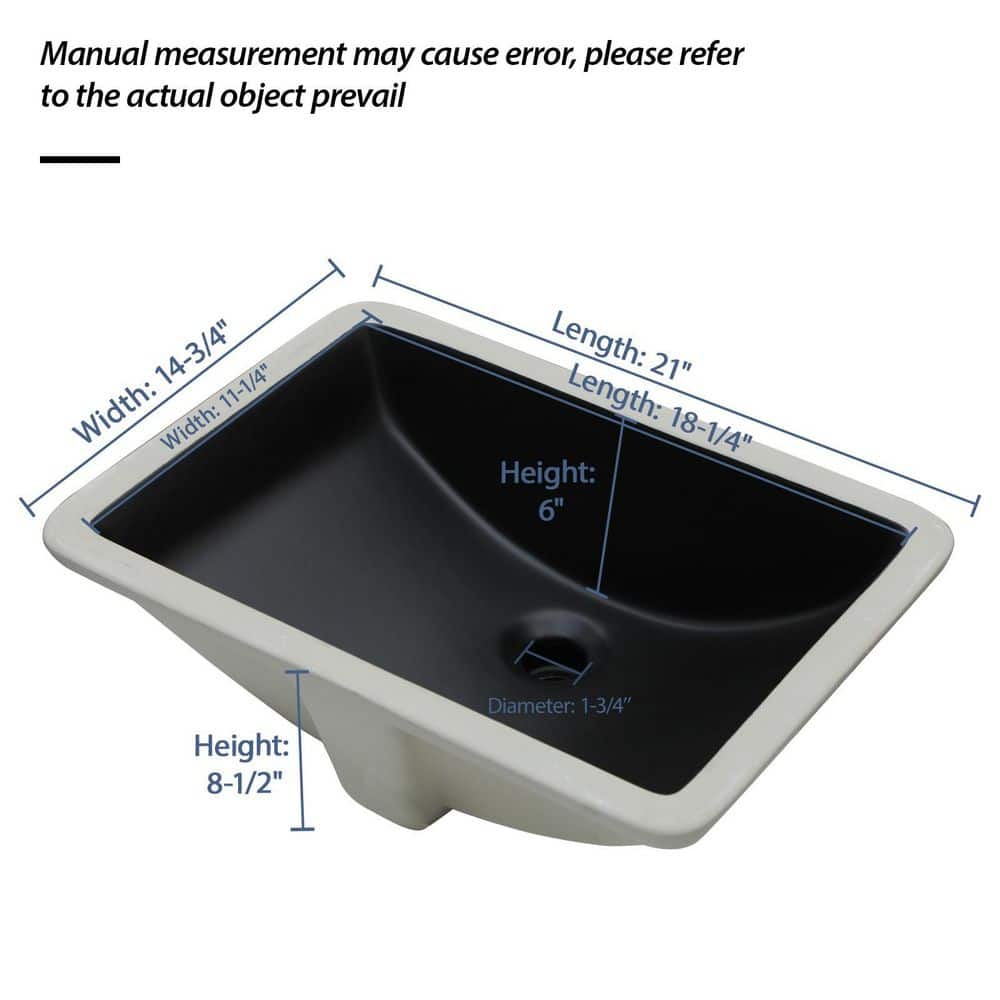 LIVACA 21 in. x 14.75 in. Drop-In Ceramic Bathroom Sink in Black with Overflow and Installation Hardware (2)