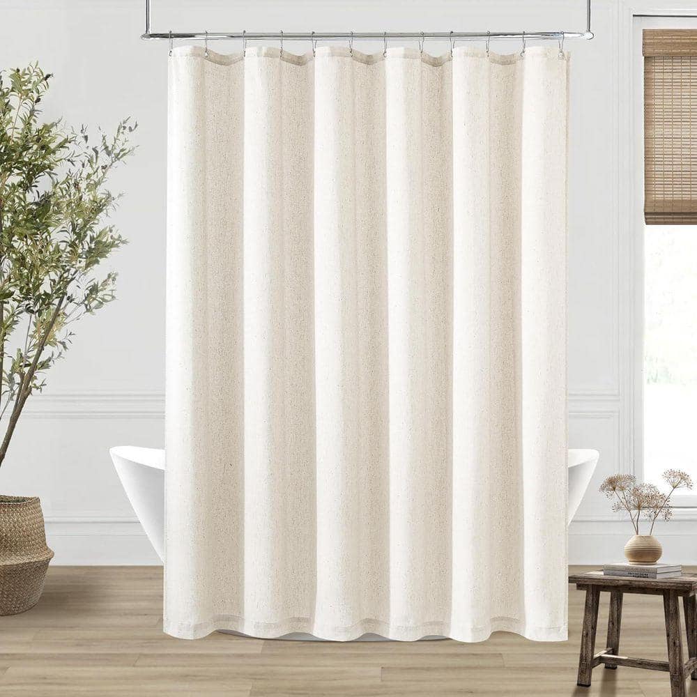 JFVKAF 90x72 Shower Curtain Linen Neutral Extra Long Boho Shabby Chic Rustic Cloth Drapes Earth Tone Cream Ivory (2)