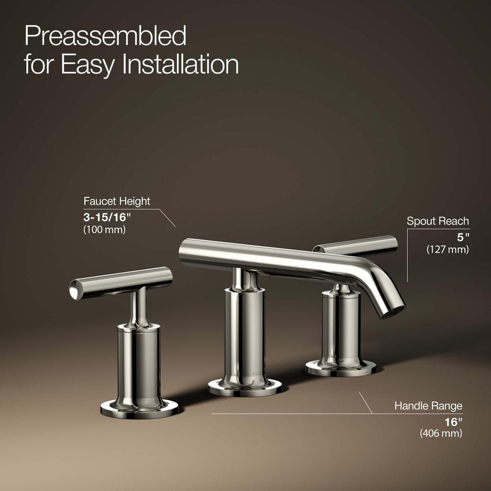 KOHLER Purist 8 in. Widespread 2-Handle Low-Arc Bathroom Faucet in Vibrant Polished Nickel with Low Lever Handles (3)