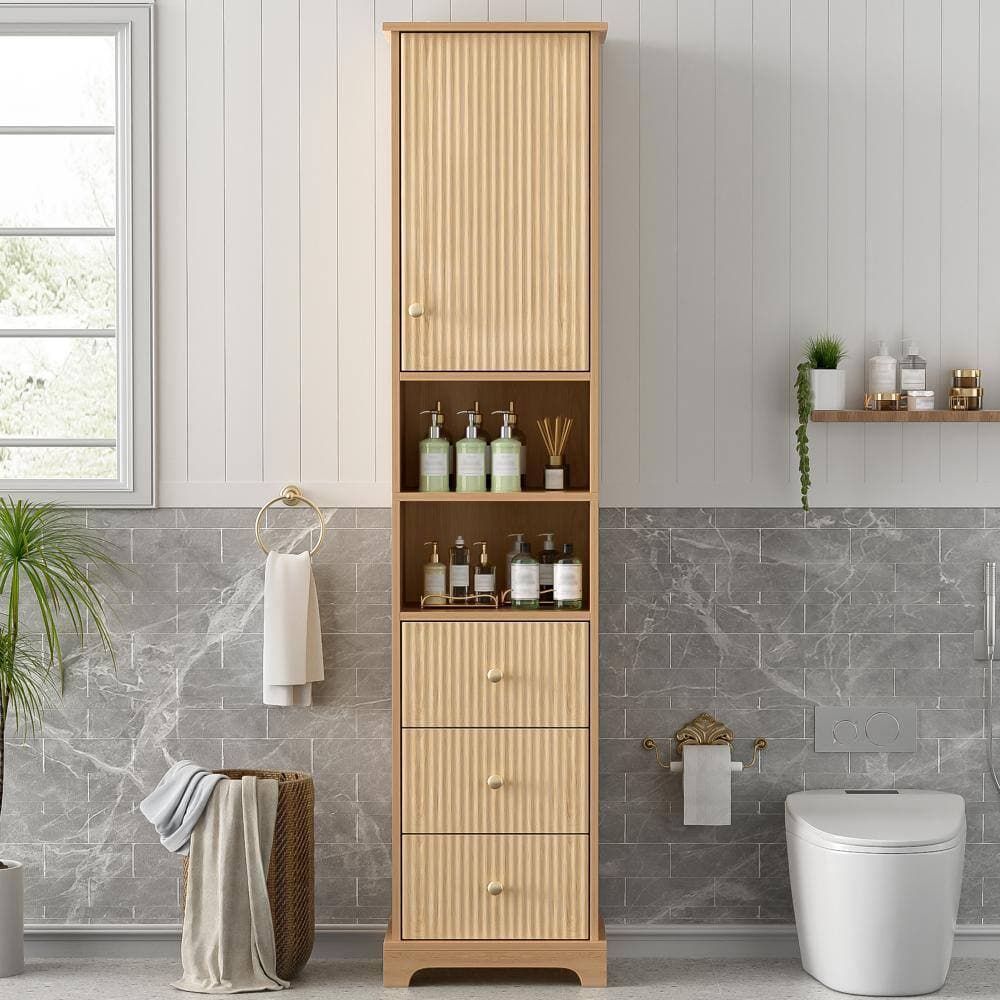 YSQCAR 15.7 in. W x 11.8 in. D x 67.7 in. H Yellow MDF Freestanding Linen Cabinet with 1 Drawer, 3 Doors (2)