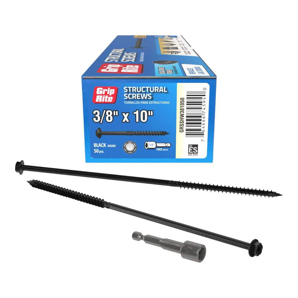Grip-Rite 3/8 in. x 10 in. Dual Drive Washer Head Structural Screws 50-per Box