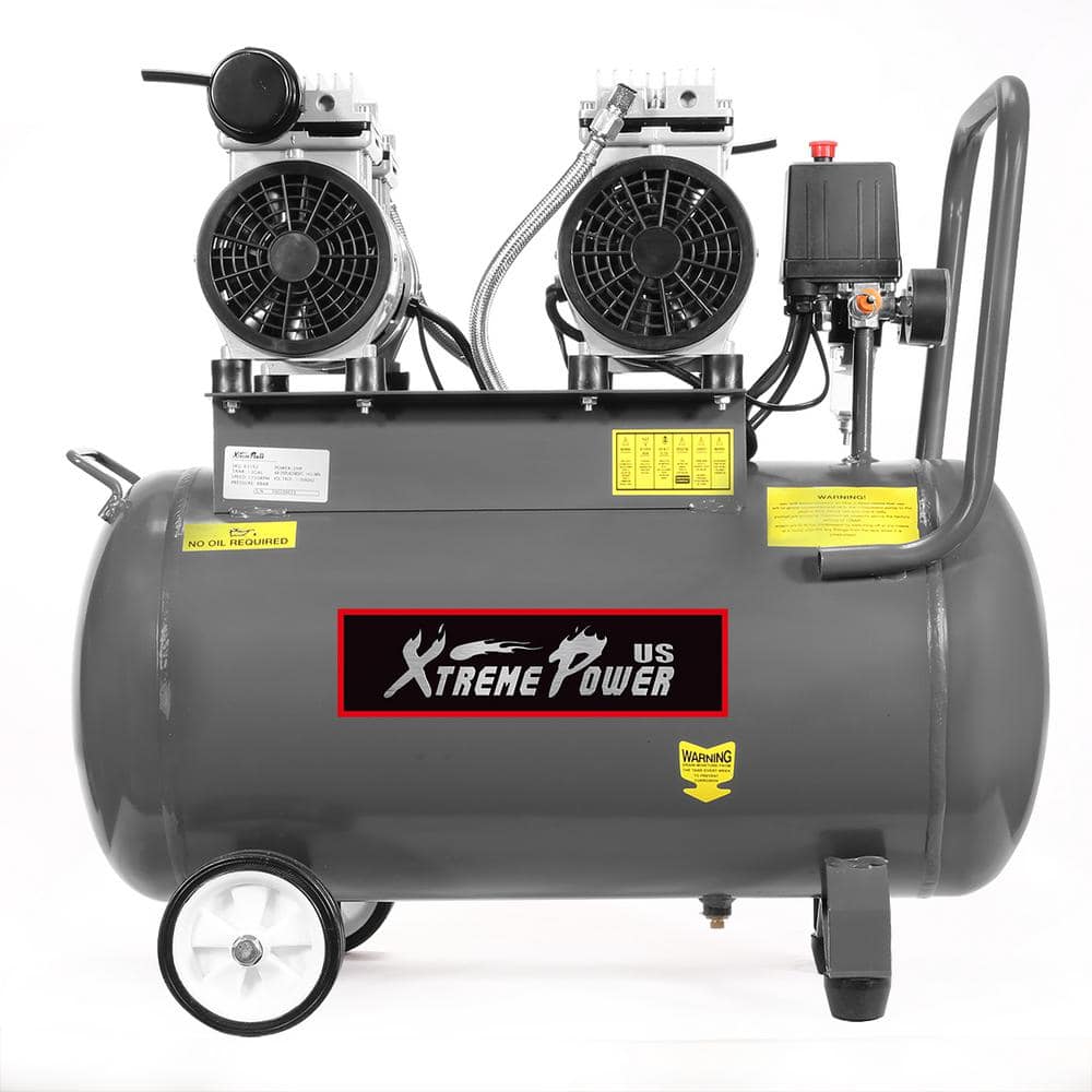 XtremepowerUS 2 HP 13 Gal. Ultra Quiet and Oil-Free Steel Air Compressor with Wheels, Handle and Air Tank Filter Regulator