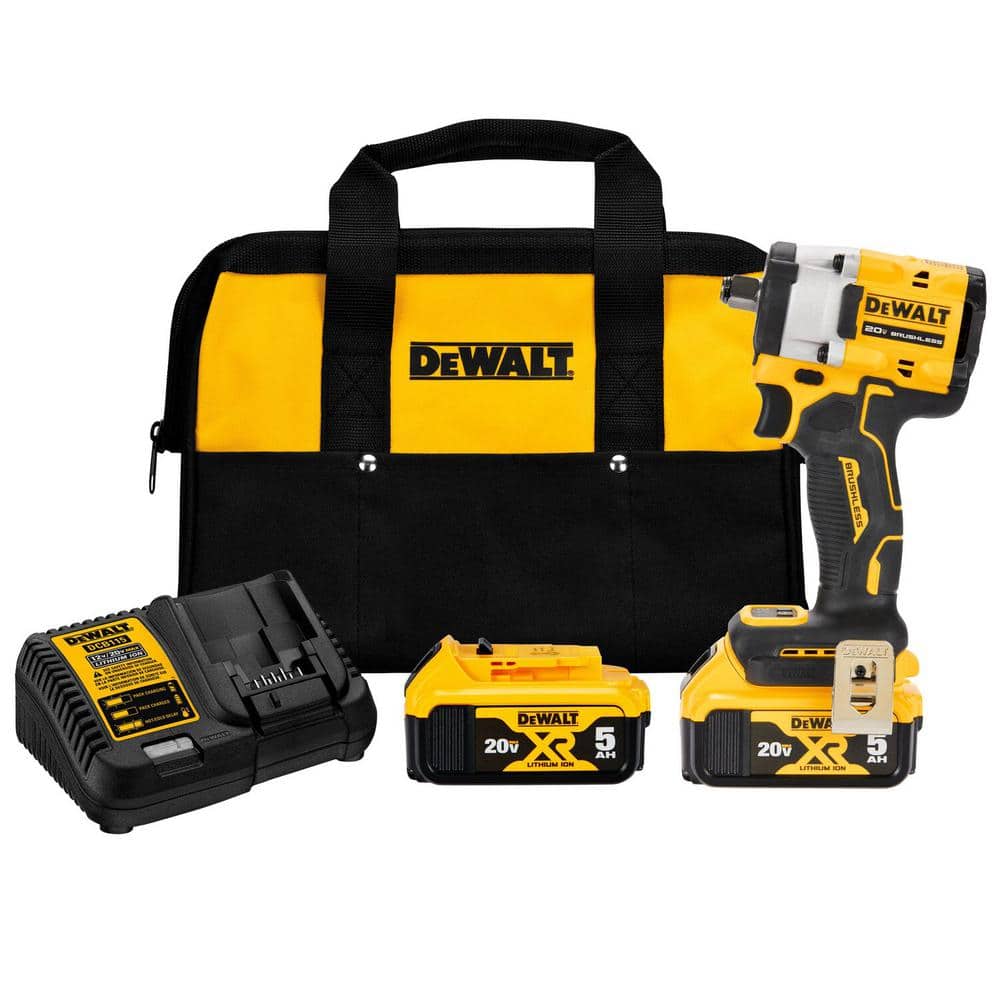 DEWALT ATOMIC 20V MAX Lithium-Ion Cordless Brushless 1/2 in. Impact Wrench Kit with Hog Ring Anvil with (2) 20V 5Ah Batteries (1)