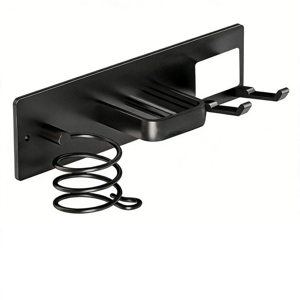 Wudkey 11.8 in. W Wall Mounted, Blow Dryer, Curling Iron, Straightener Holder 3 in 1 Metal Hair Tool Organizer in Black (2)