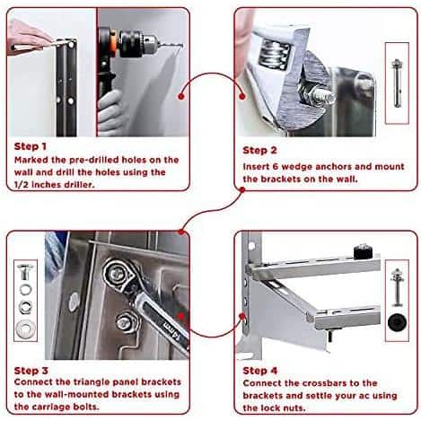 TURBRO Stainless Steel Foldable Wall Mount Bracket Support Condenser up to 600 lbs (7,000-36,000 BTU) 1 Pair (2)