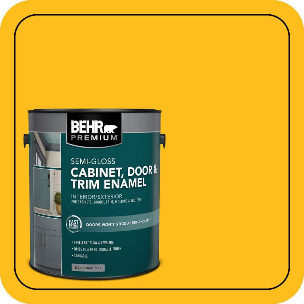 BEHR PREMIUM 1 gal. #P290-7 Laser Lemon Semi-Gloss Enamel Interior/Exterior Cabinet, Door & Trim Paint