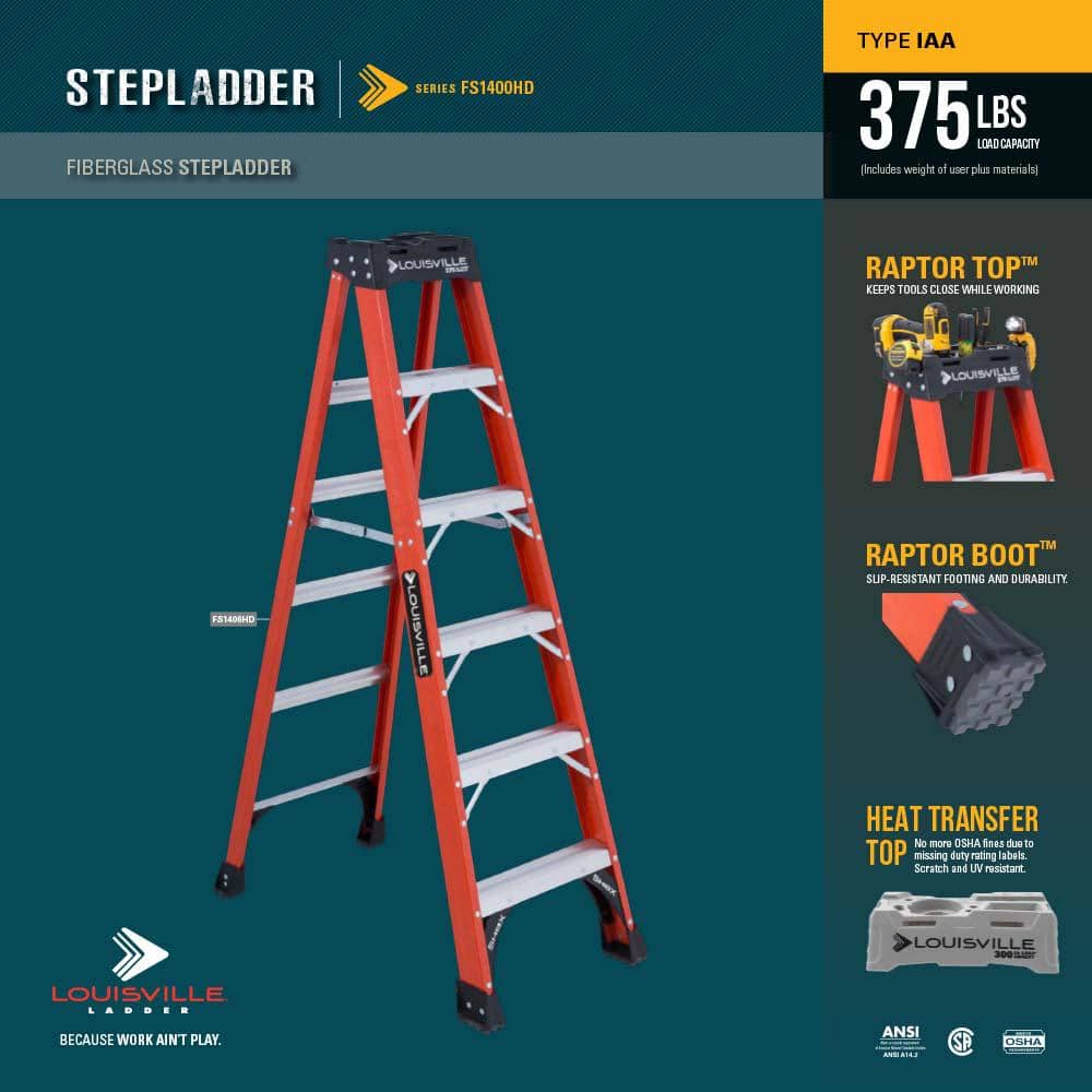 Louisville Ladder Fiberglass Step Ladder with 375 lbs. Load Capacity Type IAA Duty Rating (3)