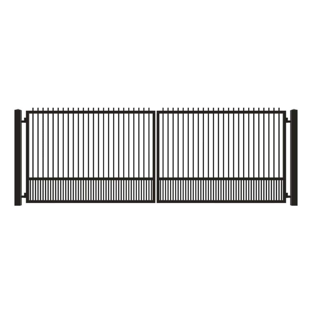 Unbranded Driveway Gate — Swing, Center, Finials, Puppy, Black — 214"W x 72"H (1)