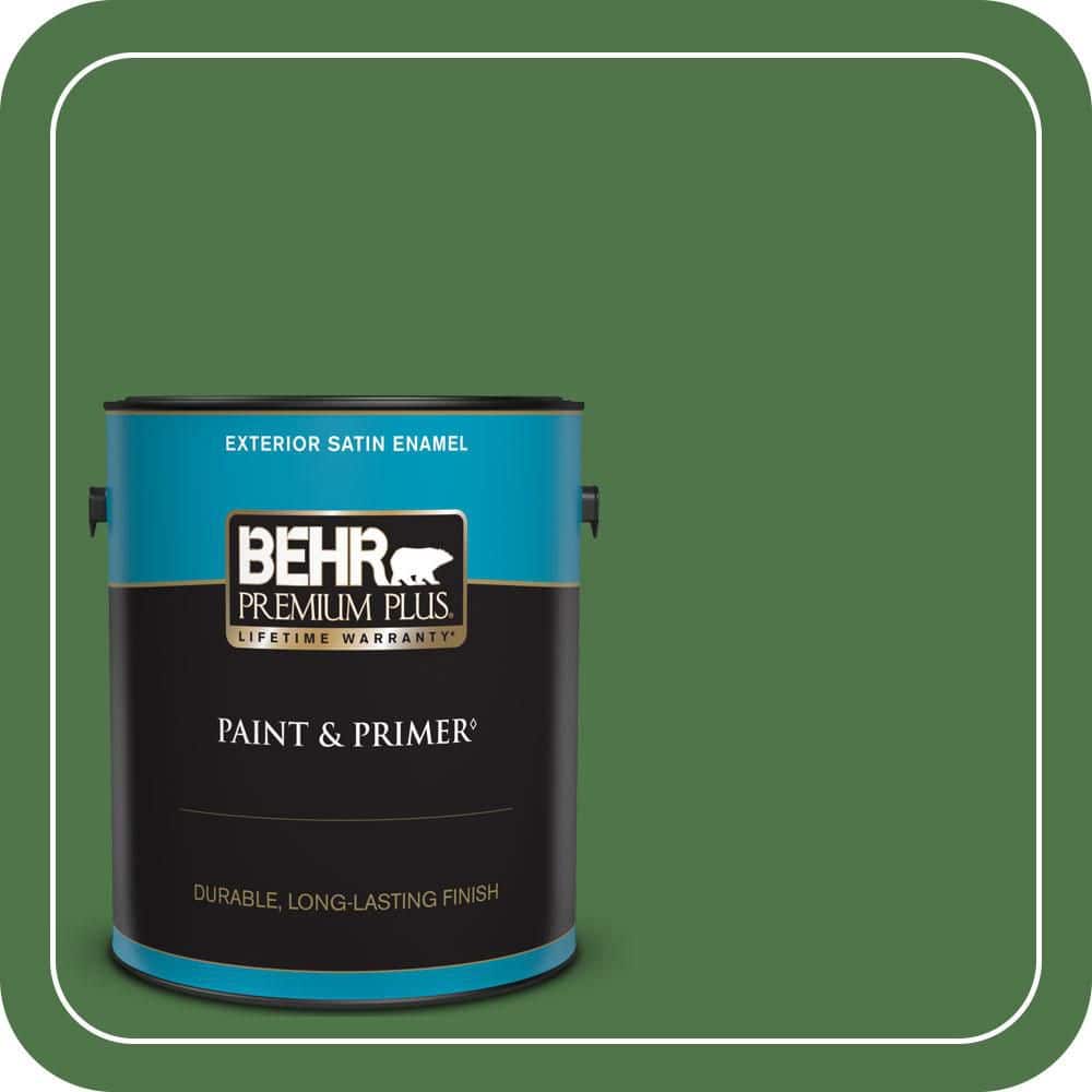 BEHR PREMIUM PLUS 1 gal. #MQ4-49 Emerald Forest Satin Enamel Exterior Paint & Primer