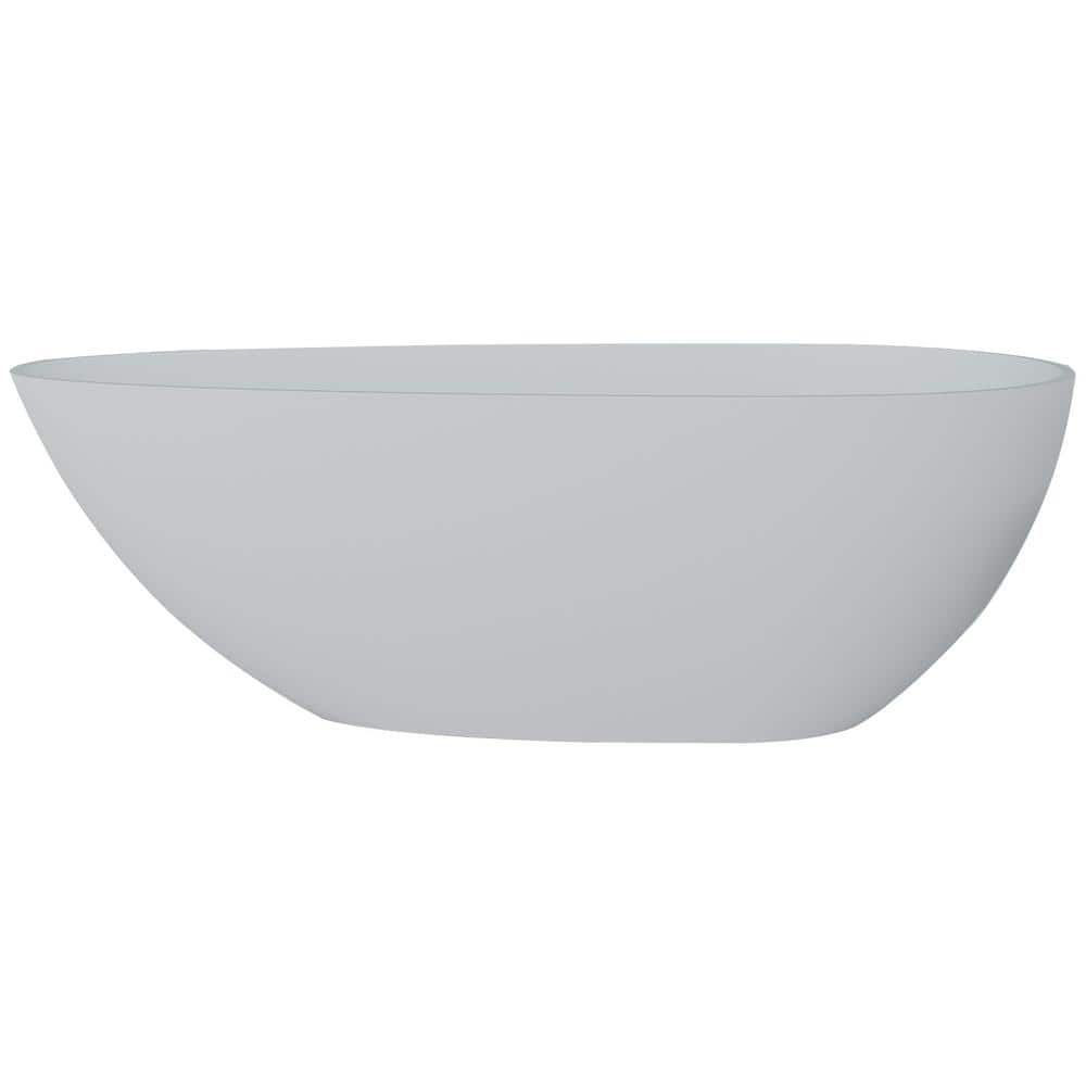 HOMEMYSTIQUE 66.88 in. x 33.5 in. Polyresin Flatbottom Freestanding Soakingl Bathtub with Center Drain in White (1)