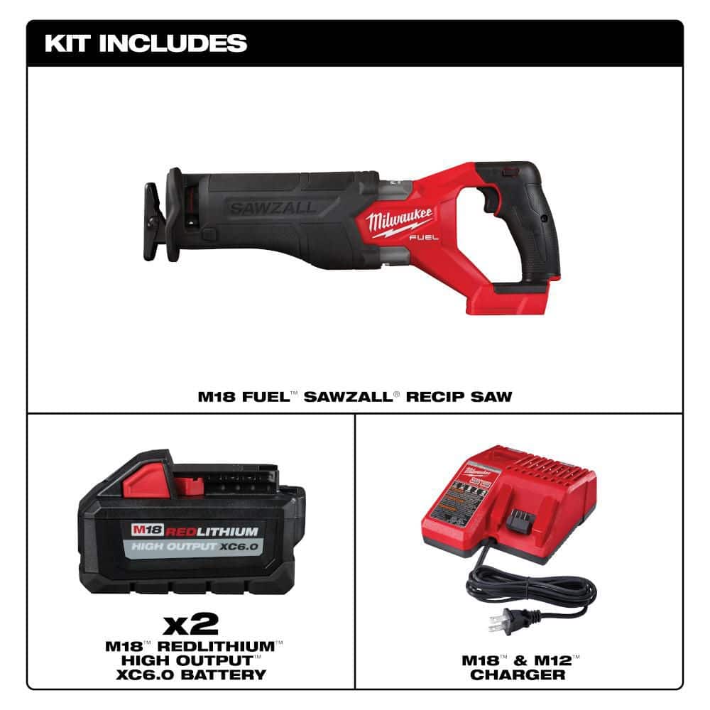 Milwaukee M18 FUEL 18V Lith-Ion Brushless Cordless SAWZALL Reciprocating Saw w/ (2) Battery & Charger Kit (2)