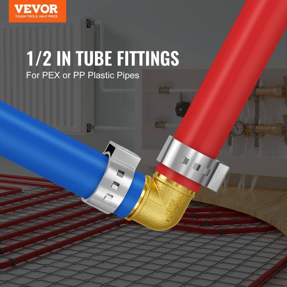 VEVOR Pipe Fittings, 1/2 in. 50 PCS Brass Pipe Fittings, Clamp-style Elbows Pipe Connector Brass Air Fittings (2)