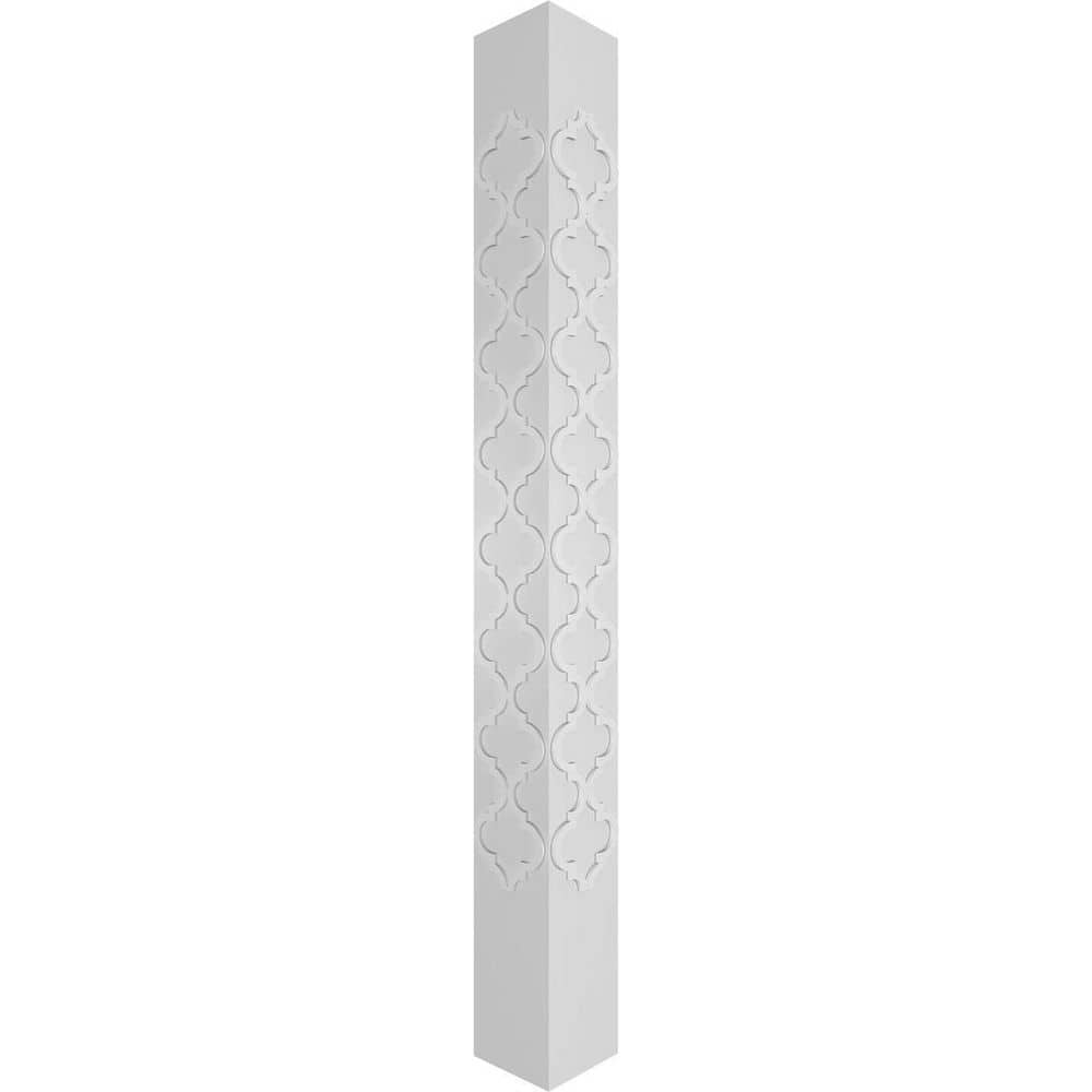 Ekena Millwork 9-5/8 in. 9 ft. Premium Square Non-Tapered Large Marrakesh Fretwork PVC Column Wrap Kit with Crown Capital and Base (3)