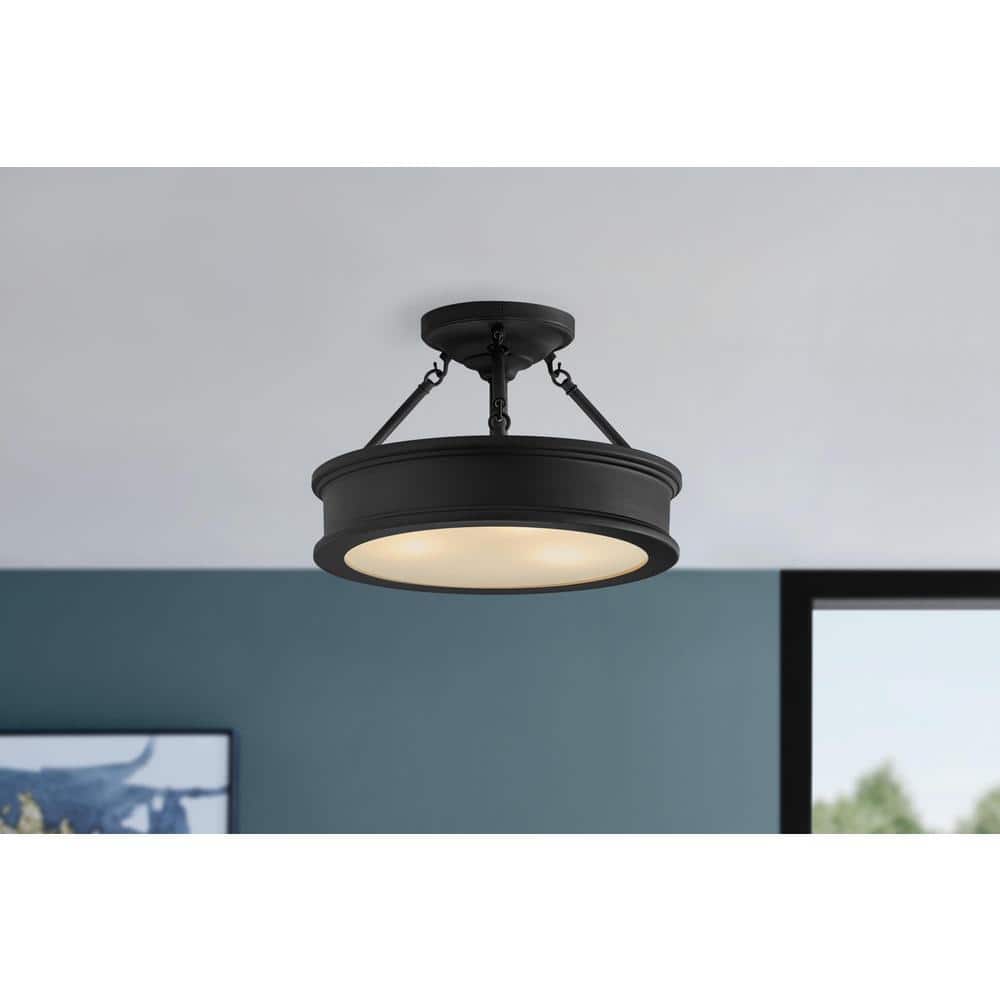 Home Decorators Collection Grafton 15 in. 3-Light Coal Semi-Flush Mount Ceiling Light (2)