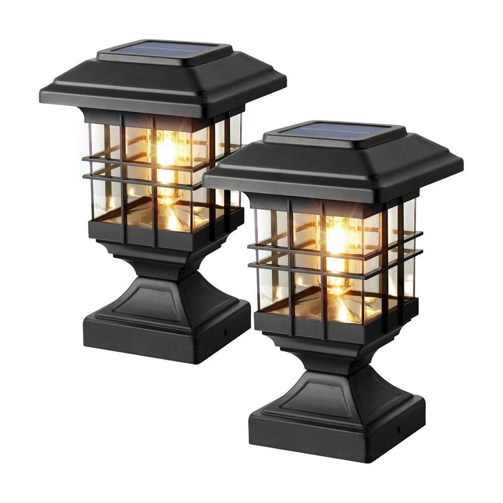 Afoxsos Outdoor Solar Deck Post Cap Lights Waterproof Warm White Lighting for 4 x 4 5 x 5 6 x 6 Fence Posts Patio Garden 2-Pack (1)