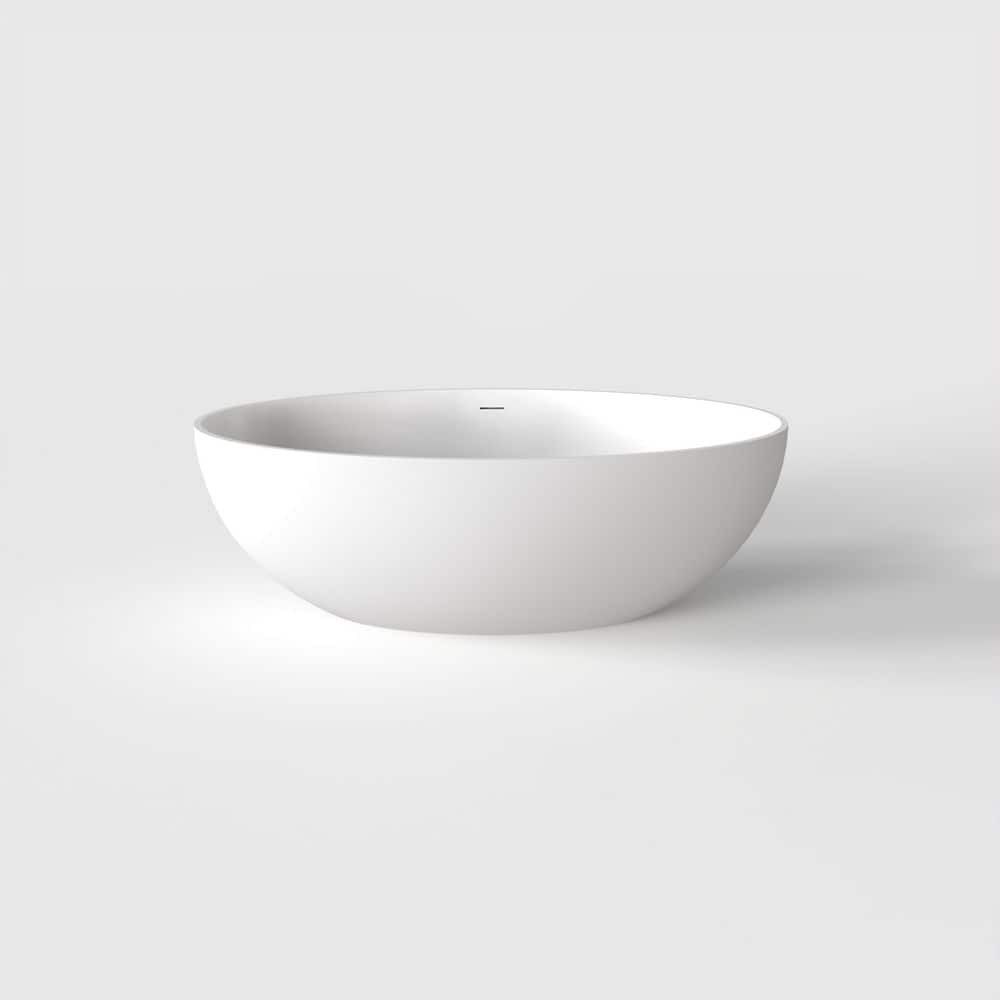 VANITYFUS 67 in. x 39.37 in. Solid Surface Freestanding Soaking Bathtub with Center Drain in Matte White (1)