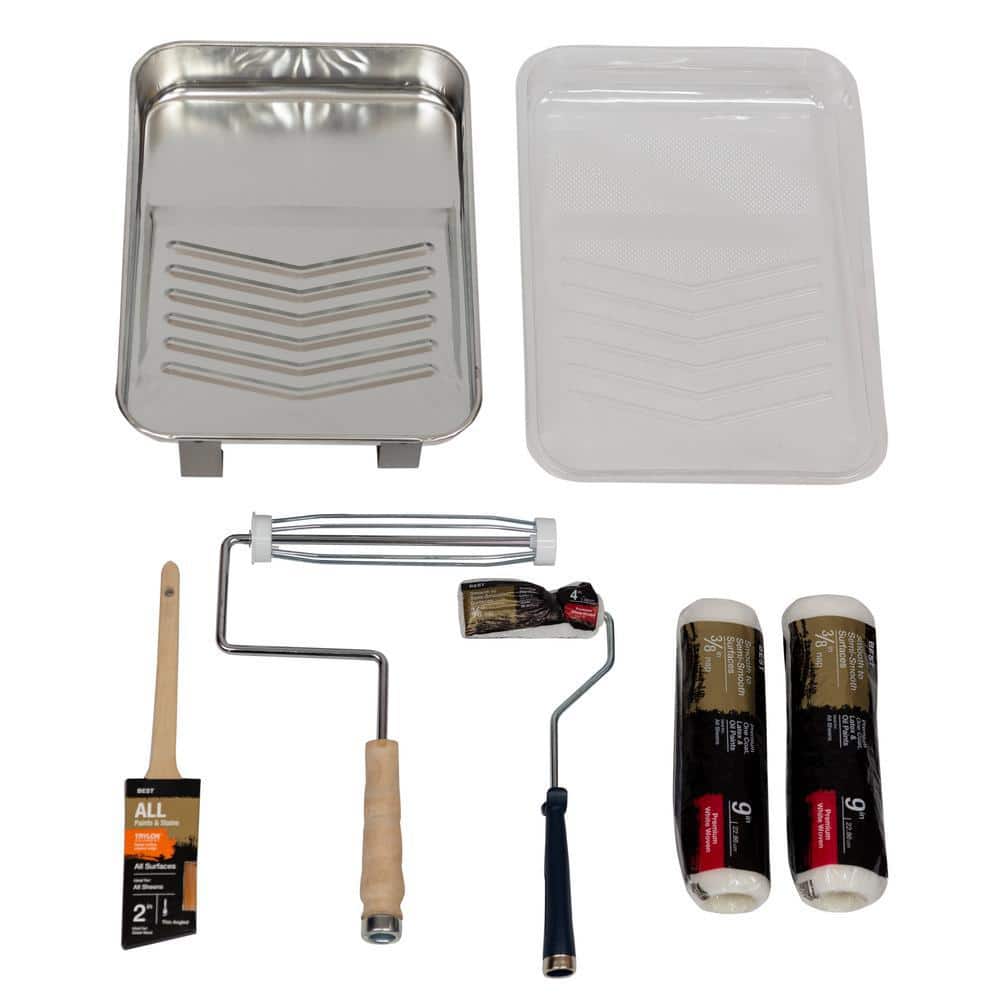 PRIVATE BRAND UNBRANDED 8-Piece Metal Tray/Shed Resistant White Woven Paint Applicator Kit (2)