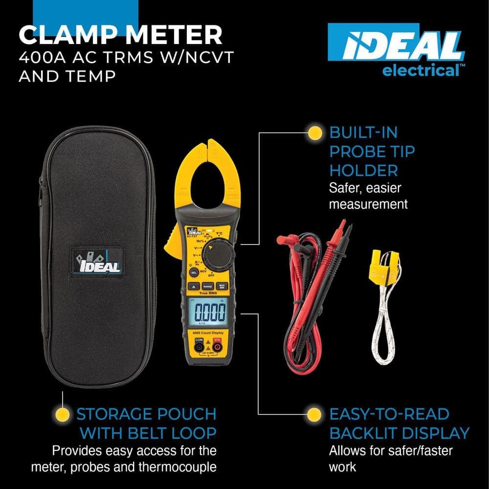 IDEAL 400 Amp AC TRMS Clamp Meter, with NCV and Temp (2)