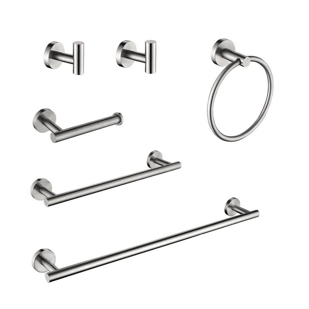 LIVACA 6-Piece Bathroom Hardware Set with Towel Bar, Paper Holder and Hooks in Brushed Nickel Stainless Steel for Modern (1)