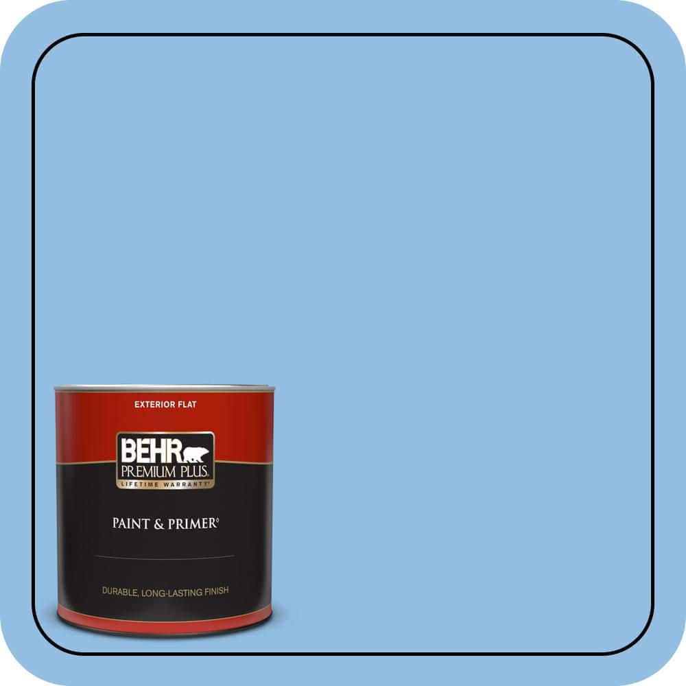 BEHR PREMIUM PLUS 1 qt. #P520-3 Toile Blue Flat Exterior Paint & Primer