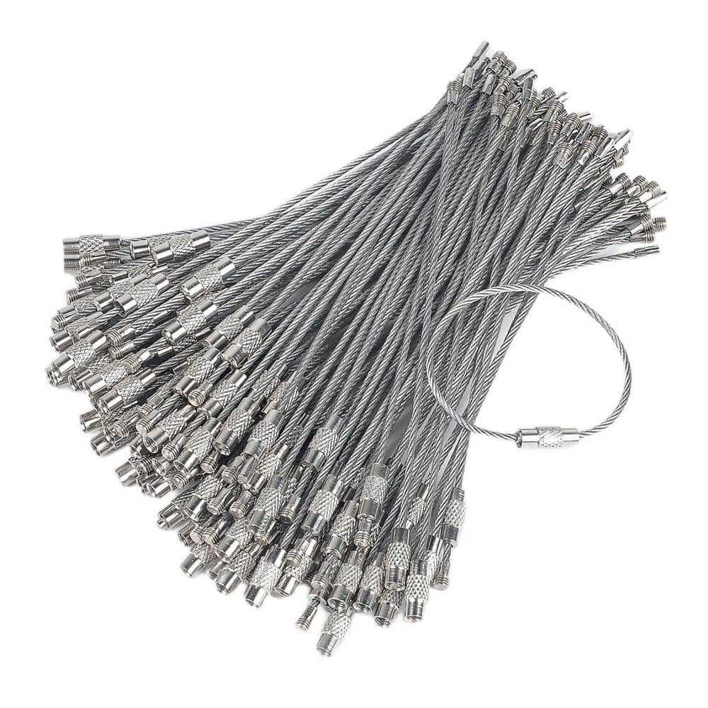 NVNOO 5 in. Wire Keychain Cable Large Stainless Steel Key Ring Loop Holder, Silver (100-Pack)