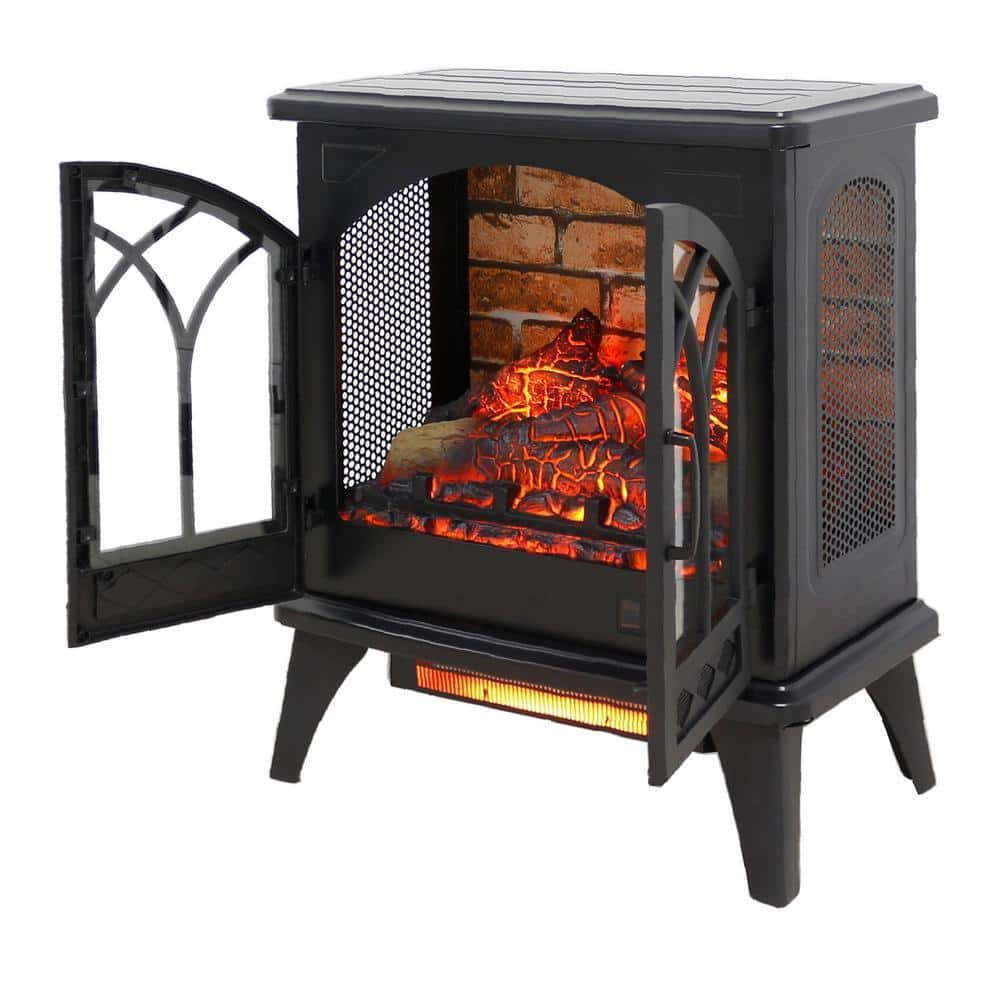 Runesay 24 in. Freestanding 3D Infrared Electric Fireplace Stove with Remote Control in Antique Black (3)