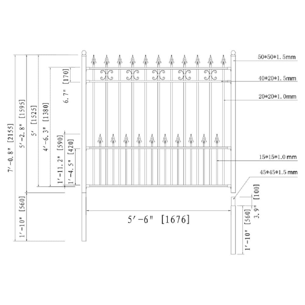 ALEKO St. Petersburg 5 ft. x 5.5 ft. DIY Iron Wrought Steel Fence Panel (2)