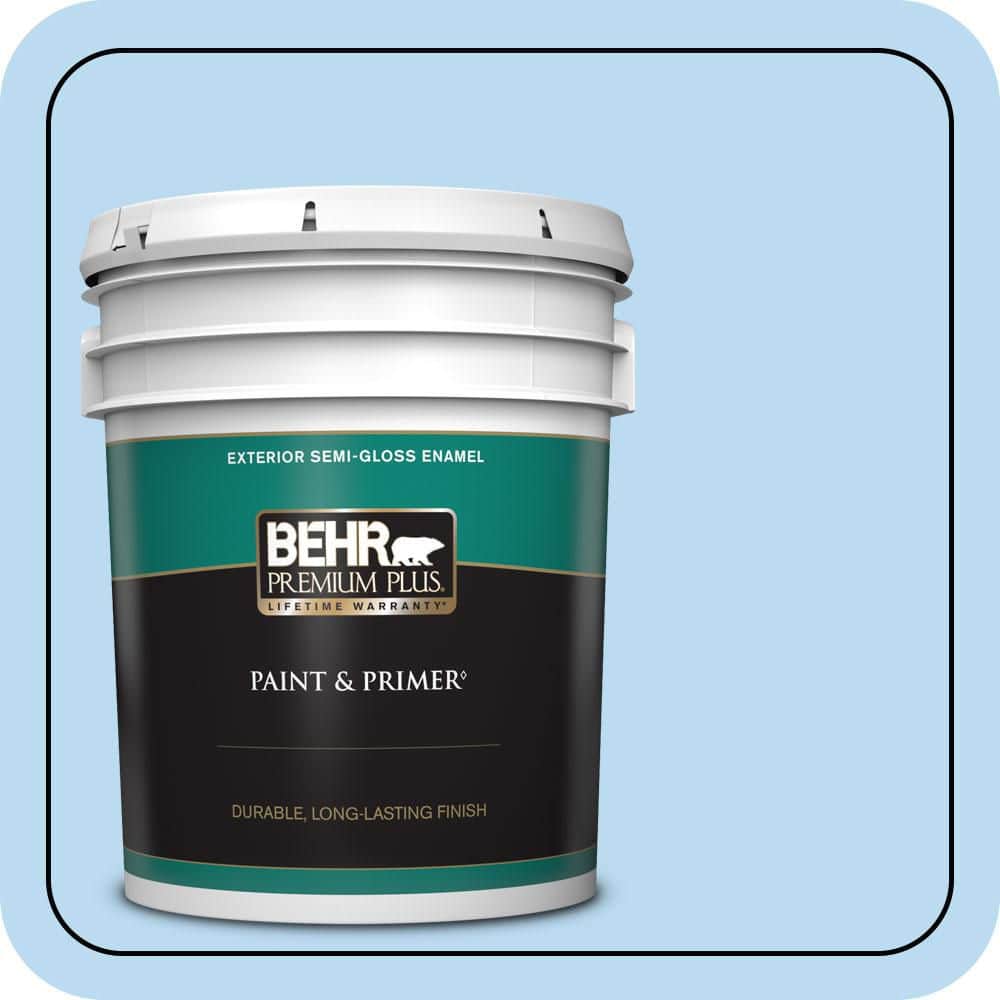 BEHR PREMIUM PLUS 5 gal. #P510-1 Greek Isles Semi-Gloss Enamel Exterior Paint & Primer