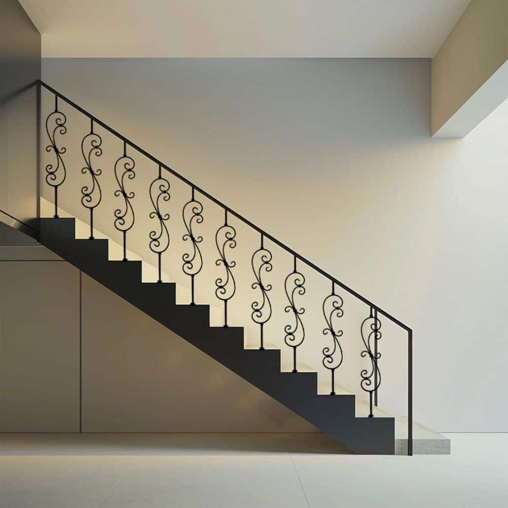 Afoxsos 44 in. H x 0.5 in. W Black Wrought Iron Stair Railing Kit Decorative Balusters for Staircase Interior 5-Pack Aluminum (2)