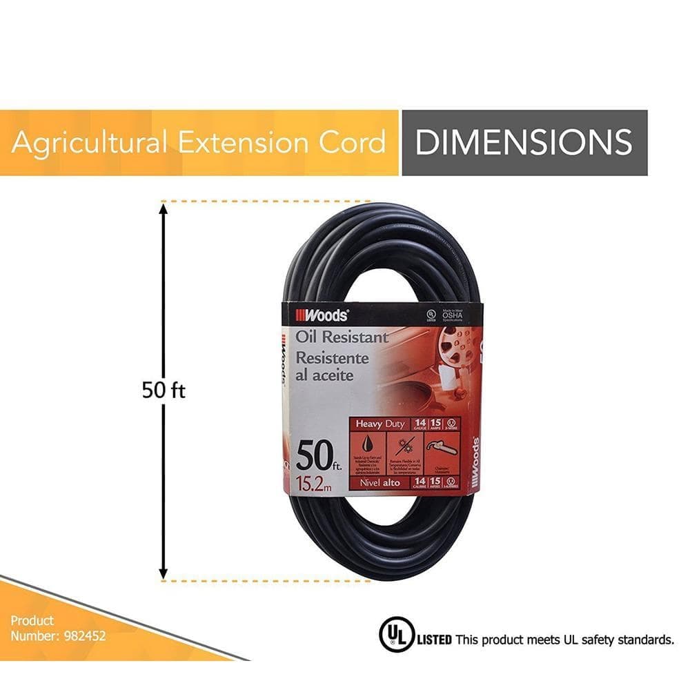 Woods 50 ft. 14/3 SJTOW Agricultural Outdoor Medium-Duty Extension Cord in Black (3)