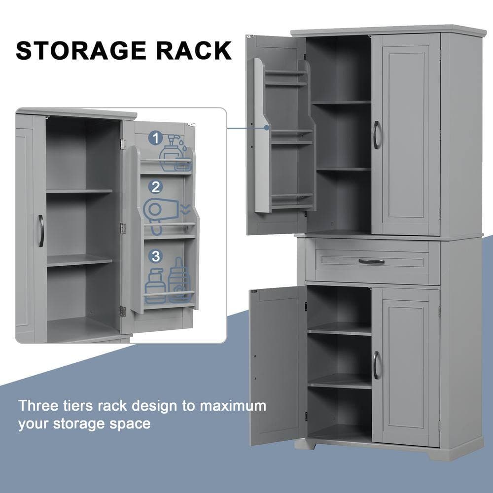 COWLOWN 29.90 in. W x 15.70 in. D x 72.20 in. H Gray Linen Cabinet Storage Cabinet with Doors and Drawer, Adjustable Shelf (2)